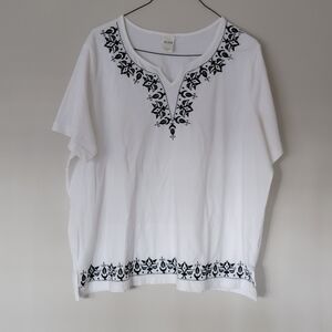 Blair White Top with Black Embroidery 3XL
